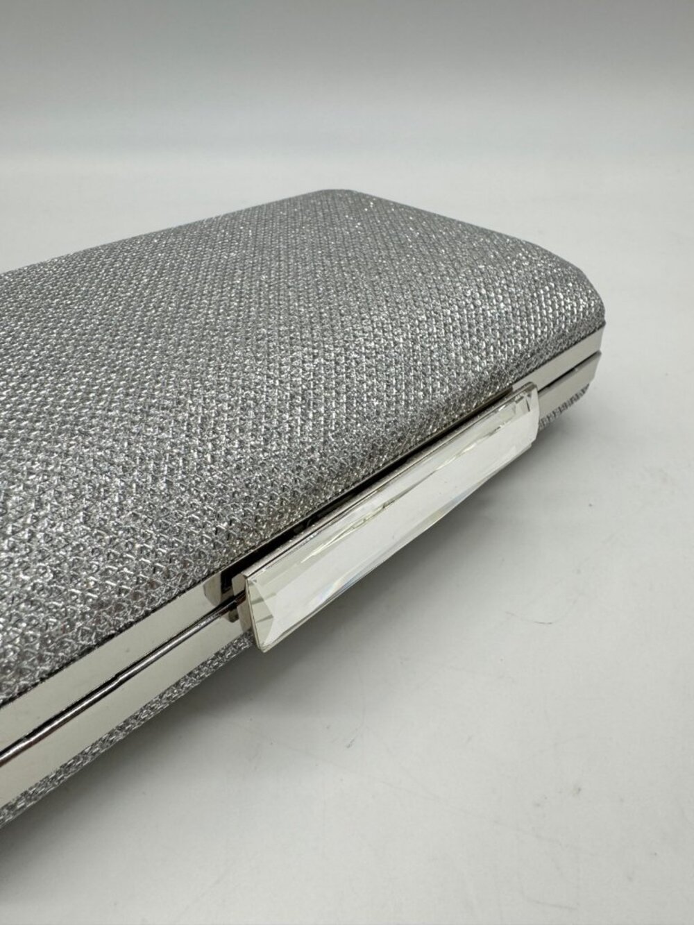NINA geometric minaudiere side tassel women's box clutch evening purse in Silver - Picture 4 of 5